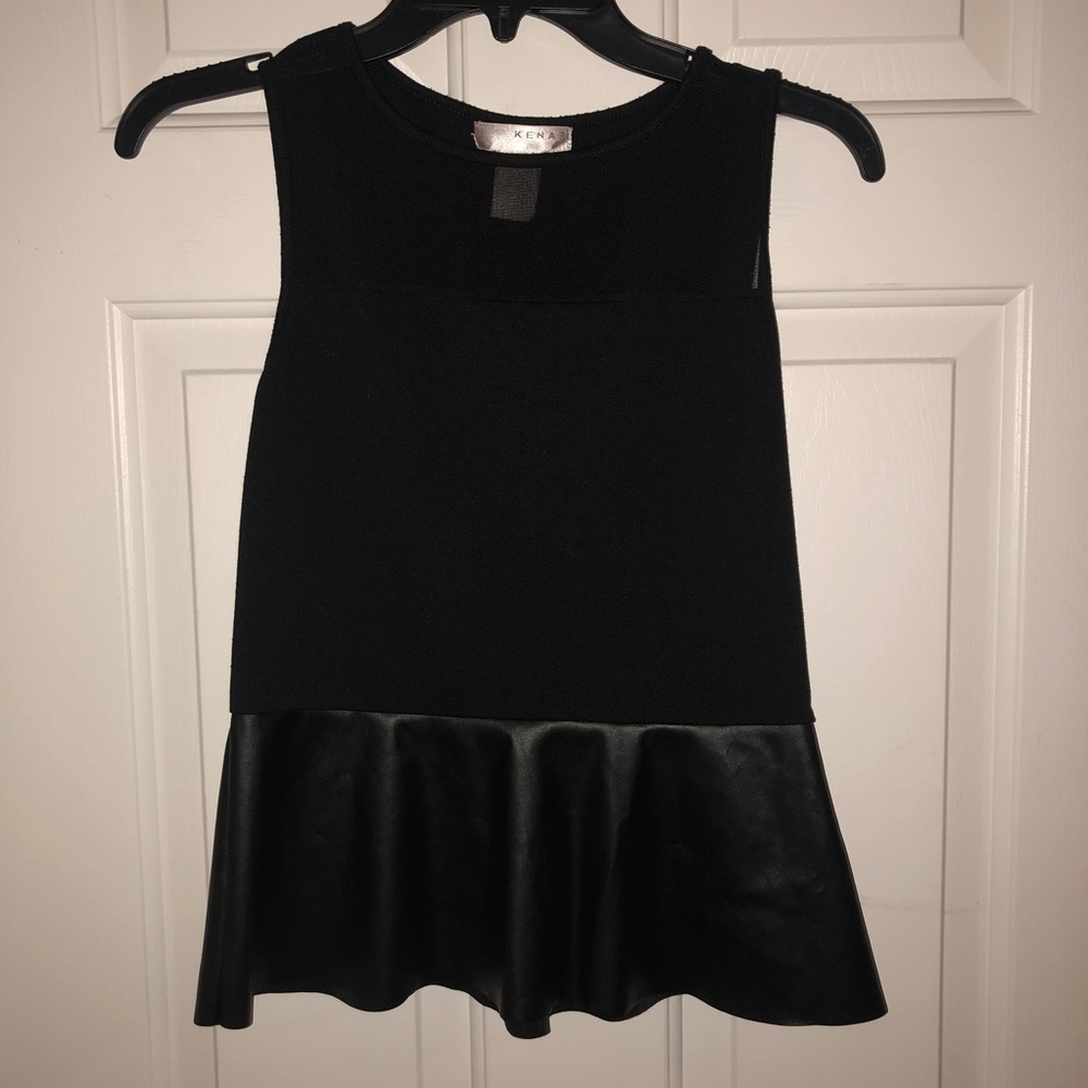 Kenar leather and mesh peplum top